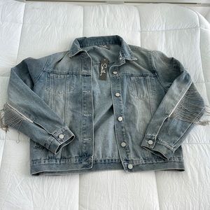 Jean jacket with beaded fringe